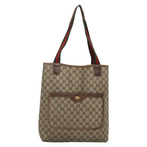 GUCCI GG Supreme Web Sherry Line Tote Bag PVC Beige Gold 39 02 003 Auth 139460 - Picture 1 of 16